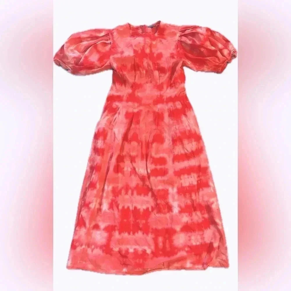 Small pink/red tie dye dress puff arms peasant style